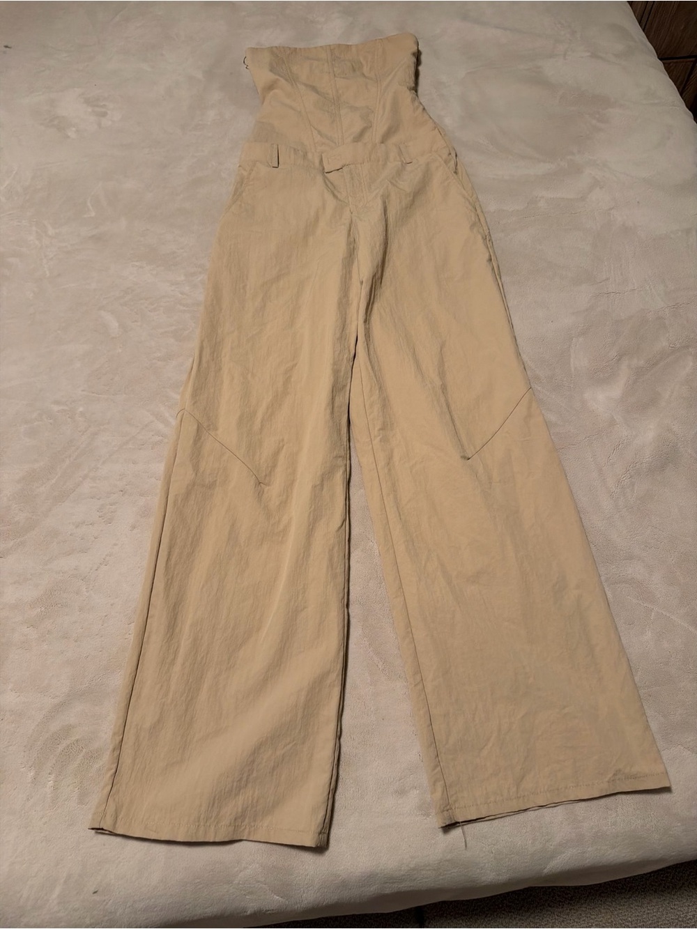 Zara Strapless Wide-Leg Jumpsuit in Light Beige